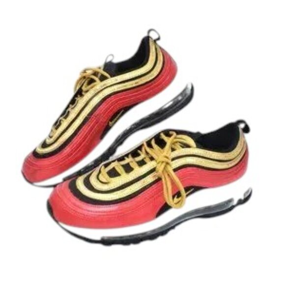 Nike Air Max 97 University Red/ Metallic Gold Sequin Sz 9 Women - Picture 2 of 13